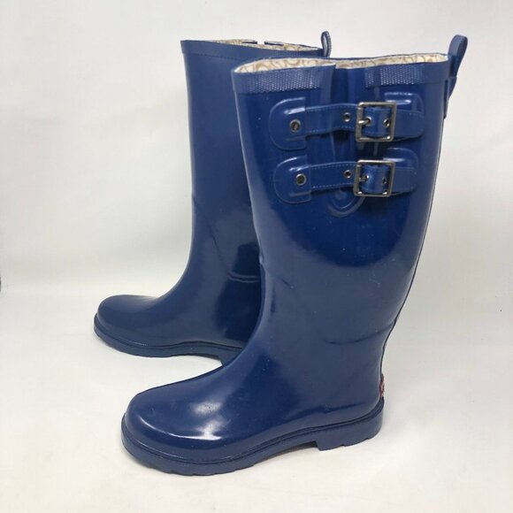Chooka Navy Posh Solid Tall Rubber Rain Boots 6 - Picture 3 of 8